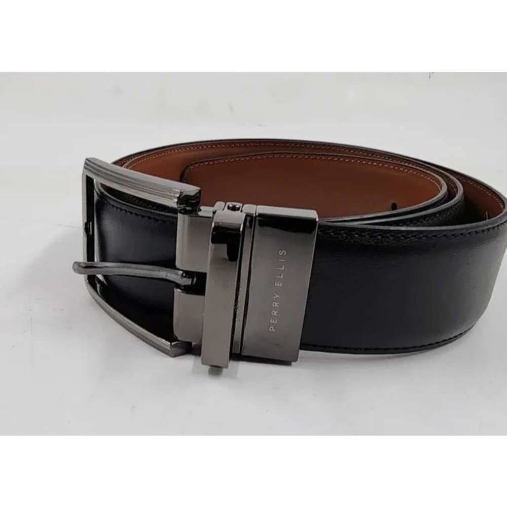 Perry Ellis Portfolio Love Triangle Reversible Belt Men's M 34/36 Black